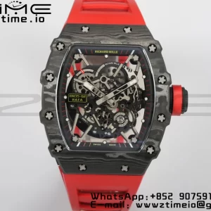 RICHARD MILLERM RM35-02 RM3502 Real NTPT RMF 1:1 Best Edition Skeleton Black Dial on Red Rubber Strap RMUL2 - Super Clone Watch | 1:1 Best Version