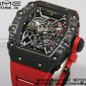 RICHARD MILLERM RM35-02 RM3502 Real NTPT RMF 1:1 Best Edition Quadrante nero scheletrato su cinturino in gomma rossa RMUL2 - Orologio super clone | 1:1 Best Version