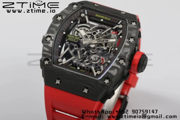 RICHARD MILLERM RM35-02 RM3502 Real NTPT RMF 1:1 Best Edition Quadrante nero scheletrato su cinturino in gomma rossa RMUL2 - Orologio super clone | 1:1 Best Version