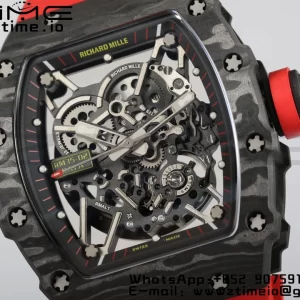 RICHARD MILLERM RM35-02 RM3502 Real NTPT RMF 1:1 Best Edition Quadrante nero scheletrato su cinturino in gomma rossa RMUL2 - Orologio super clone | 1:1 Best Version