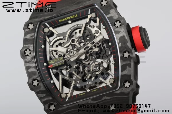RICHARD MILLERM RM35-02 RM3502 Real NTPT RMF 1:1 Best Edition Quadrante nero scheletrato su cinturino in gomma rossa RMUL2 - Orologio super clone | 1:1 Best Version