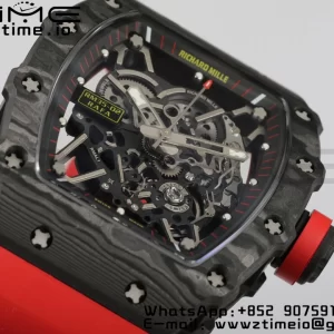 RICHARD MILLERM RM35-02 RM3502 Real NTPT RMF 1:1 Best Edition Quadrante nero scheletrato su cinturino in gomma rossa RMUL2 - Orologio super clone | 1:1 Best Version