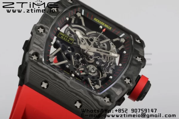 RICHARD MILLERM RM35-02 RM3502 Real NTPT RMF 1:1 Best Edition Quadrante nero scheletrato su cinturino in gomma rossa RMUL2 - Orologio super clone | 1:1 Best Version