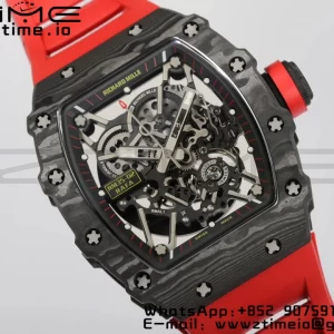 RICHARD MILLERM RM35-02 RM3502 Real NTPT RMF 1:1 Best Edition Quadrante nero scheletrato su cinturino in gomma rossa RMUL2 - Orologio super clone | 1:1 Best Version