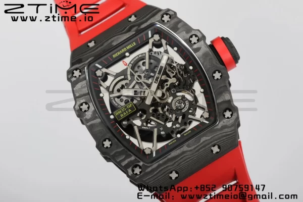 RICHARD MILLERM RM35-02 RM3502 Real NTPT RMF 1:1 Best Edition Quadrante nero scheletrato su cinturino in gomma rossa RMUL2 - Orologio super clone | 1:1 Best Version
