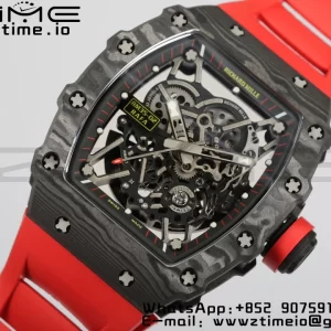 RICHARD MILLERM RM35-02 RM3502 Real NTPT RMF 1:1 Best Edition Quadrante nero scheletrato su cinturino in gomma rossa RMUL2 - Orologio super clone | 1:1 Best Version