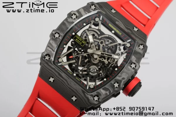 RICHARD MILLERM RM35-02 RM3502 Real NTPT RMF 1:1 Best Edition Quadrante nero scheletrato su cinturino in gomma rossa RMUL2 - Orologio super clone | 1:1 Best Version