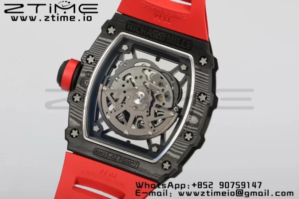 RICHARD MILLERM RM35-02 RM3502 Real NTPT RMF 1:1 Best Edition Quadrante nero scheletrato su cinturino in gomma rossa RMUL2 - Orologio super clone | 1:1 Best Version