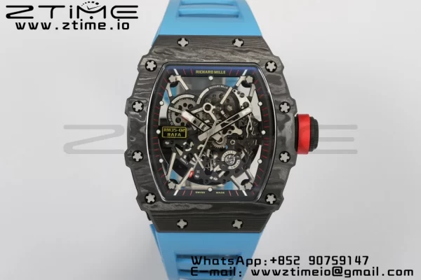 RICHARD MILLERM RM35-02 RM3502 Real NTPT RMF 1:1 Best Edition Quadrante nero scheletrato su cinturino in gomma blu RMUL2 - Orologio super clone | 1:1 Best Version