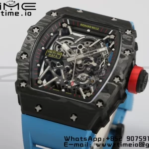 RICHARD MILLERM RM35-02 RM3502 Real NTPT RMF 1:1 Best Edition Quadrante nero scheletrato su cinturino in gomma blu RMUL2 - Orologio super clone | 1:1 Best Version
