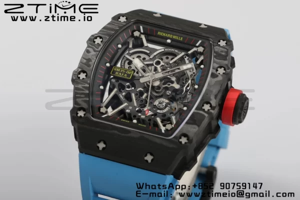 RICHARD MILLERM RM35-02 RM3502 Real NTPT RMF 1:1 Best Edition Quadrante nero scheletrato su cinturino in gomma blu RMUL2 - Orologio super clone | 1:1 Best Version