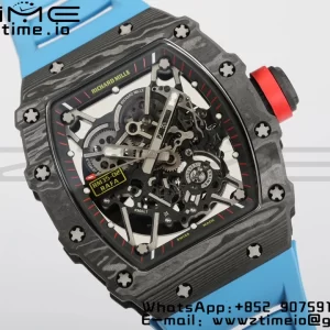 RICHARD MILLERM RM35-02 RM3502 Real NTPT RMF 1:1 Best Edition Quadrante nero scheletrato su cinturino in gomma blu RMUL2 - Orologio super clone | 1:1 Best Version
