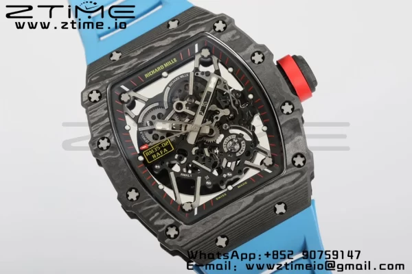 RICHARD MILLERM RM35-02 RM3502 Real NTPT RMF 1:1 Best Edition Quadrante nero scheletrato su cinturino in gomma blu RMUL2 - Orologio super clone | 1:1 Best Version