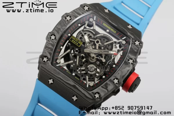 RICHARD MILLERM RM35-02 RM3502 Real NTPT RMF 1:1 Best Edition Quadrante nero scheletrato su cinturino in gomma blu RMUL2 - Orologio super clone | 1:1 Best Version