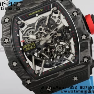 RICHARD MILLERM RM35-02 RM3502 Real NTPT RMF 1:1 Best Edition Quadrante nero scheletrato su cinturino in gomma blu RMUL2 - Orologio super clone | 1:1 Best Version