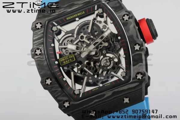 RICHARD MILLERM RM35-02 RM3502 Real NTPT RMF 1:1 Best Edition Quadrante nero scheletrato su cinturino in gomma blu RMUL2 - Orologio super clone | 1:1 Best Version