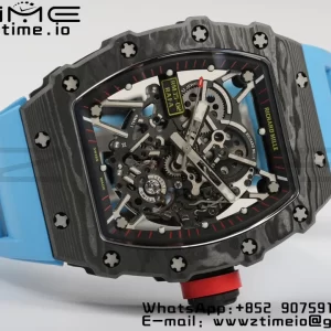 RICHARD MILLERM RM35-02 RM3502 Real NTPT RMF 1:1 Best Edition Quadrante nero scheletrato su cinturino in gomma blu RMUL2 - Orologio super clone | 1:1 Best Version