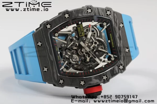 RICHARD MILLERM RM35-02 RM3502 Real NTPT RMF 1:1 Best Edition Quadrante nero scheletrato su cinturino in gomma blu RMUL2 - Orologio super clone | 1:1 Best Version