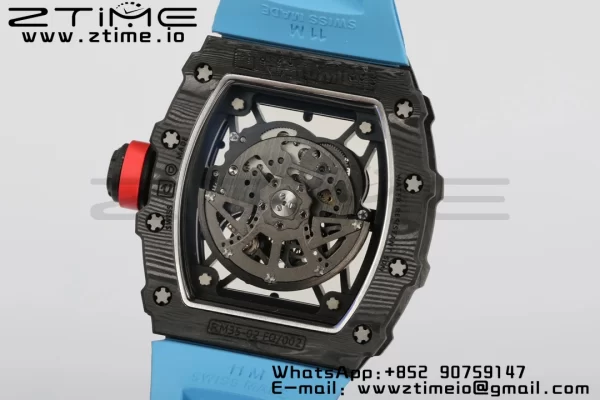 RICHARD MILLERM RM35-02 RM3502 Real NTPT RMF 1:1 Best Edition Quadrante nero scheletrato su cinturino in gomma blu RMUL2 - Orologio super clone | 1:1 Best Version