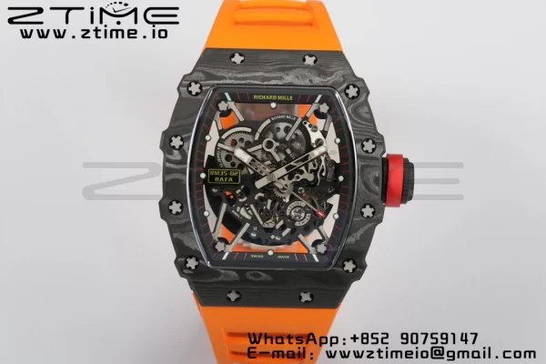 RICHARD MILLERM RM35-02 RM3502 Real NTPT RMF 1:1 Best Edition Skeleton Black Dial on Orange Rubber Strap RMUL2 - Super Clone Watch | 1:1 Best Version