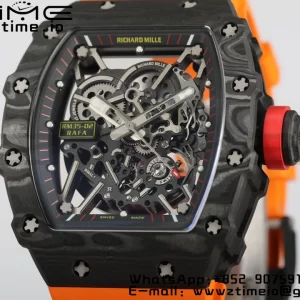 RICHARD MILLERM RM35-02 RM3502 Real NTPT RMF 1:1 Best Edition Skeleton Black Dial on Orange Rubber Strap RMUL2 - Super Clone Watch | 1:1 Best Version