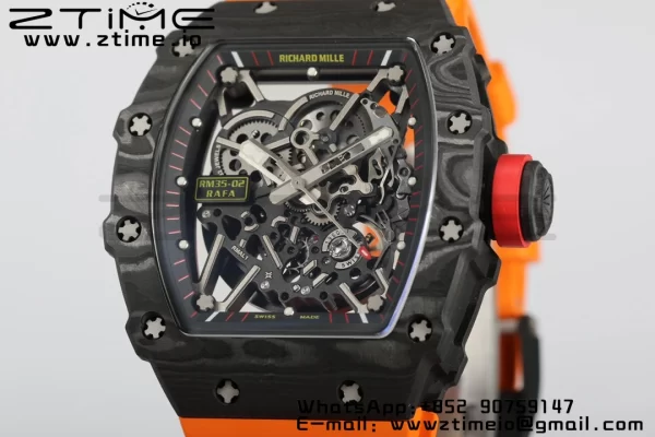 RICHARD MILLERM RM35-02 RM3502 Real NTPT RMF 1:1 Best Edition Skeleton Black Dial on Orange Rubber Strap RMUL2 - Super Clone Watch | 1:1 Best Version
