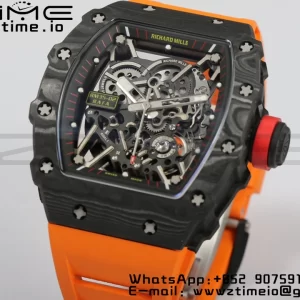 RICHARD MILLERM RM35-02 RM3502 Real NTPT RMF 1:1 Best Edition Skeleton Black Dial on Orange Rubber Strap RMUL2 - Super Clone Watch | 1:1 Best Version