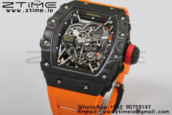 RICHARD MILLERM RM35-02 RM3502 Real NTPT RMF 1:1 Best Edition Skeleton Black Dial on Orange Rubber Strap RMUL2 - Super Clone Watch | 1:1 Best Version