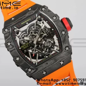 RICHARD MILLERM RM35-02 RM3502 Real NTPT RMF 1:1 Best Edition Skeleton Black Dial on Orange Rubber Strap RMUL2 - Super Clone Watch | 1:1 Best Version