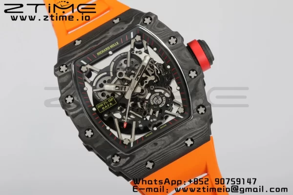 RICHARD MILLERM RM35-02 RM3502 Real NTPT RMF 1:1 Best Edition Skeleton Black Dial on Orange Rubber Strap RMUL2 - Super Clone Watch | 1:1 Best Version