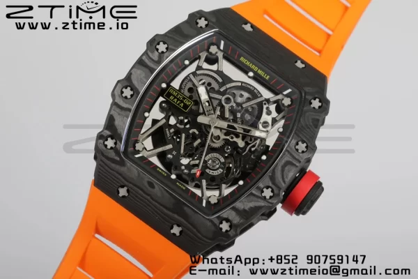 RICHARD MILLERM RM35-02 RM3502 Real NTPT RMF 1:1 Best Edition Skeleton Black Dial on Orange Rubber Strap RMUL2 - Super Clone Watch | 1:1 Best Version