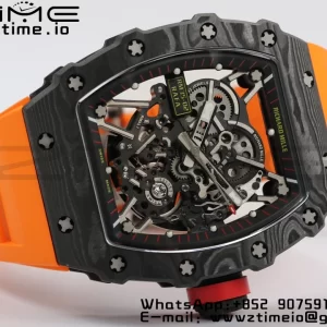 RICHARD MILLERM RM35-02 RM3502 Real NTPT RMF 1:1 Best Edition Skeleton Black Dial on Orange Rubber Strap RMUL2 - Super Clone Watch | 1:1 Best Version