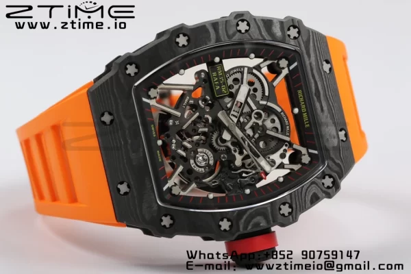 RICHARD MILLERM RM35-02 RM3502 Real NTPT RMF 1:1 Best Edition Skeleton Black Dial on Orange Rubber Strap RMUL2 - Super Clone Watch | 1:1 Best Version