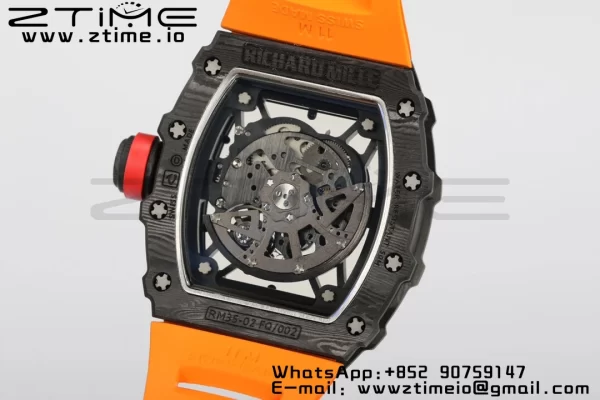 RICHARD MILLERM RM35-02 RM3502 Real NTPT RMF 1:1 Best Edition Skeleton Black Dial on Orange Rubber Strap RMUL2 - Super Clone Watch | 1:1 Best Version