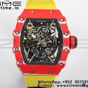 RICHARD MILLERM  RM35-02 RM3502 Real Red NTPT RMF 1:1 Best Edition Skeleton Black Dial on Yellow Nylon Strap RMUL2 - Super Clone Watch | 1:1 Best Version