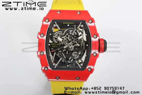 RICHARD MILLERM RM35-02 RM3502 Real Red NTPT RMF 1:1 Best Edition Skeleton Black Dial on Yellow Nylon Strap RMUL2 - Super Clone Watch | 1:1 Best Version