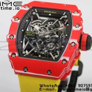 RICHARD MILLERM RM35-02 RM3502 Real Red NTPT RMF 1:1 Best Edition Skeleton Black Dial on Yellow Nylon Strap RMUL2 - Super Clone Watch | 1:1 Best Version