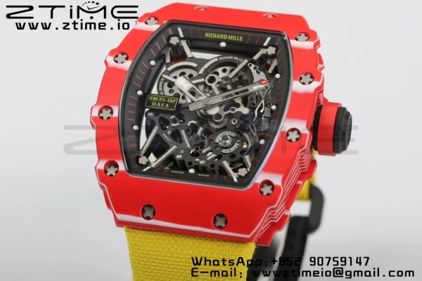RICHARD MILLERM RM35-02 RM3502 Real Red NTPT RMF 1:1 Best Edition Skeleton Black Dial on Yellow Nylon Strap RMUL2 - Super Clone Watch | 1:1 Best Version