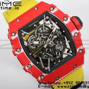 RICHARD MILLERM RM35-02 RM3502 Real Red NTPT RMF 1:1 Best Edition Skeleton Black Dial on Yellow Nylon Strap RMUL2 - Super Clone Watch | 1:1 Best Version