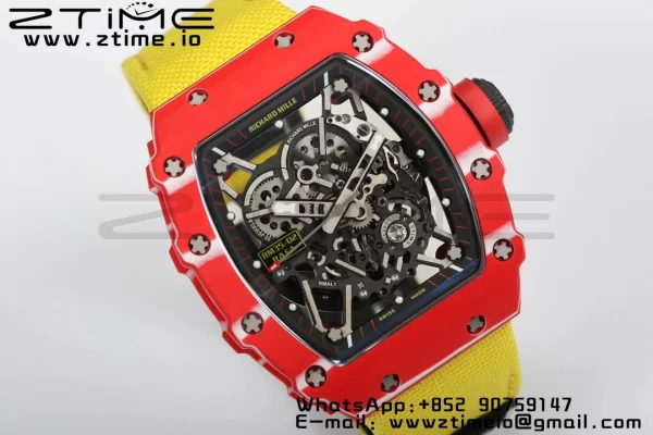 RICHARD MILLERM RM35-02 RM3502 Real Red NTPT RMF 1:1 Best Edition Skeleton Black Dial on Yellow Nylon Strap RMUL2 - Super Clone Watch | 1:1 Best Version