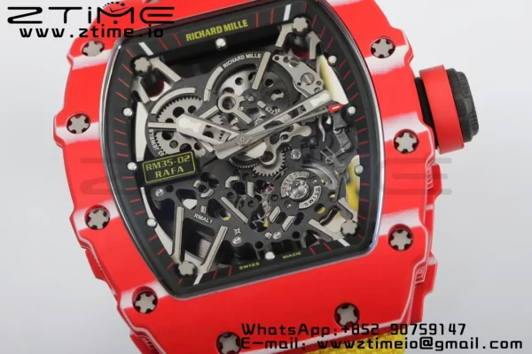 RICHARD MILLERM RM35-02 RM3502 Real Red NTPT RMF 1:1 Best Edition Skeleton Black Dial on Yellow Nylon Strap RMUL2 - Super Clone Watch | 1:1 Best Version