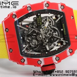 RICHARD MILLERM RM35-02 RM3502 Real Red NTPT RMF 1:1 Best Edition Skeleton Black Dial on Yellow Nylon Strap RMUL2 - Super Clone Watch | 1:1 Best Version