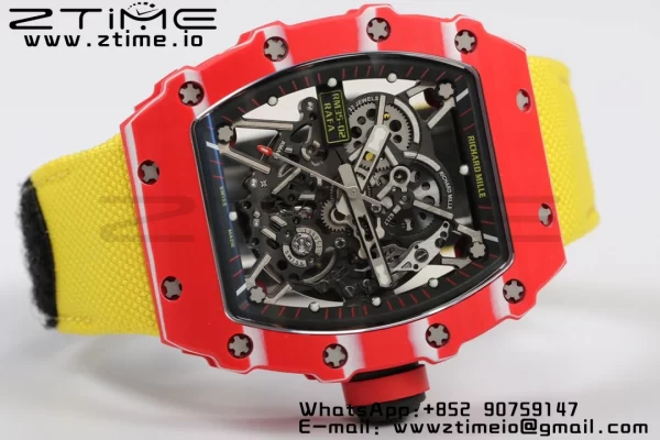 RICHARD MILLERM RM35-02 RM3502 Real Red NTPT RMF 1:1 Best Edition Skeleton Black Dial on Yellow Nylon Strap RMUL2 - Super Clone Watch | 1:1 Best Version