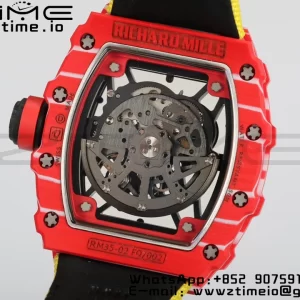 RICHARD MILLERM RM35-02 RM3502 Real Red NTPT RMF 1:1 Best Edition Skeleton Black Dial on Yellow Nylon Strap RMUL2 - Super Clone Watch | 1:1 Best Version