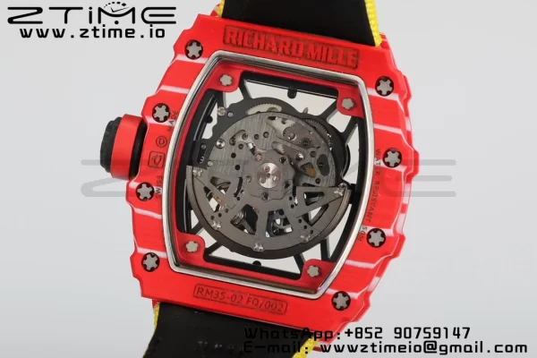 RICHARD MILLERM RM35-02 RM3502 Real Red NTPT RMF 1:1 Best Edition Skeleton Black Dial on Yellow Nylon Strap RMUL2 - Super Clone Watch | 1:1 Best Version