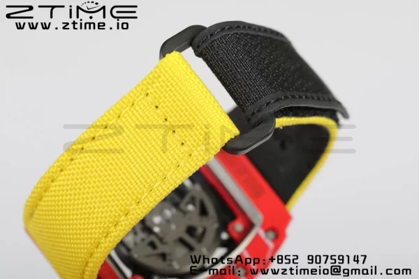 RICHARD MILLERM RM35-02 RM3502 Real Red NTPT RMF 1:1 Best Edition Skeleton Black Dial on Yellow Nylon Strap RMUL2 - Super Clone Watch | 1:1 Best Version