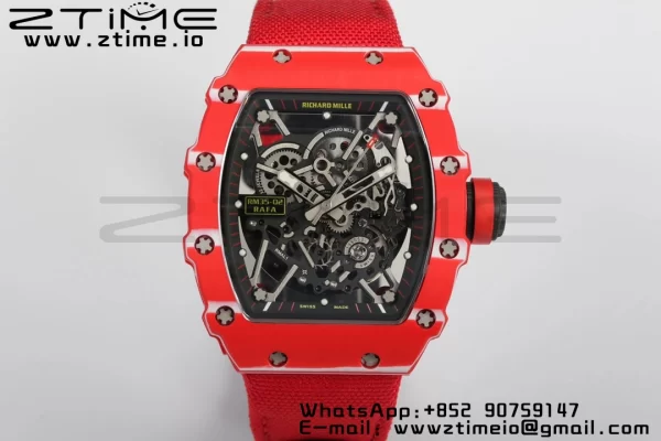 RICHARD MILLERM RM35-02 RM3502 Real Red NTPT RMF 1:1 Best Edition Skeleton Black Dial on Red Nylon Strap RMUL2 - Super Clone Watch | 1:1 Best Version