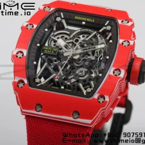RICHARD MILLERM RM35-02 RM3502 Real Red NTPT RMF 1:1 Best Edition Skeleton Black Dial on Red Nylon Strap RMUL2 - Super Clone Watch | 1:1 Best Version