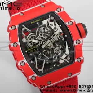 RICHARD MILLERM RM35-02 RM3502 Real Red NTPT RMF 1:1 Best Edition Skeleton Black Dial on Red Nylon Strap RMUL2 - Super Clone Watch | 1:1 Best Version