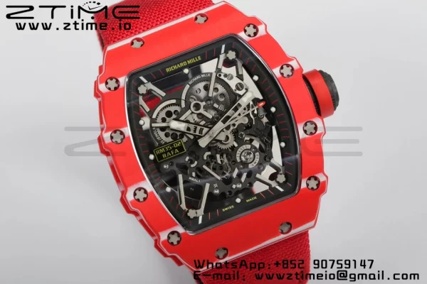 RICHARD MILLERM RM35-02 RM3502 Real Red NTPT RMF 1:1 Best Edition Skeleton Black Dial on Red Nylon Strap RMUL2 - Super Clone Watch | 1:1 Best Version